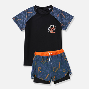 Children's swimsuit boys' two-piece 2024 new boys' swimsuit middle and large teenagers winter double-layer swimming trunks set equipment