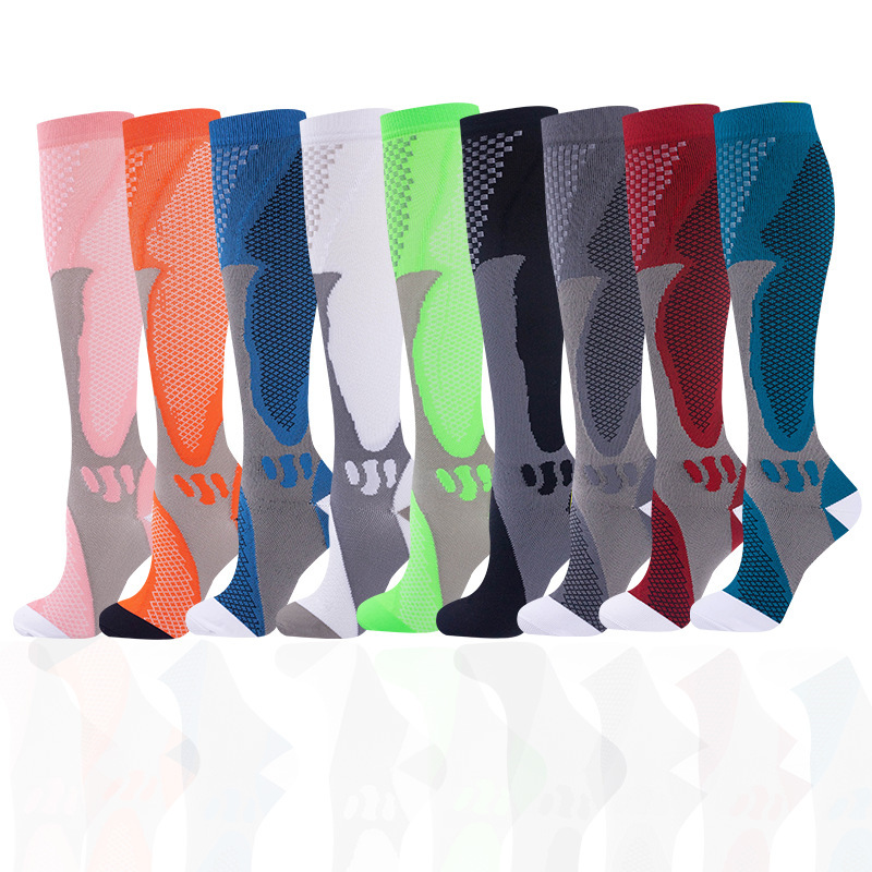 Cross-border nylon compression socks long tube fitness outdoor running cycling socks quick-drying breathable compression calf socks for men and women