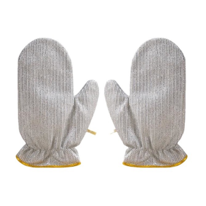 Guantes para lavar platos para el hogar guantes para lavar platos de seda de plata de doble cara guantes de aislamiento térmico de cocina engrosada cepillo impermeable olla guantes de alambre de acero
