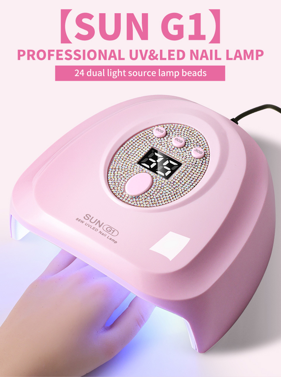 USB-LED-Nageltrockner mit Strass-Verzierung, schnelltrocknend