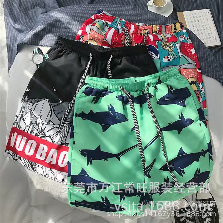 Beach pants men's summer thin swimming trunks five-point water-free loose quick-drying flower shorts casual low-cost large shorts
