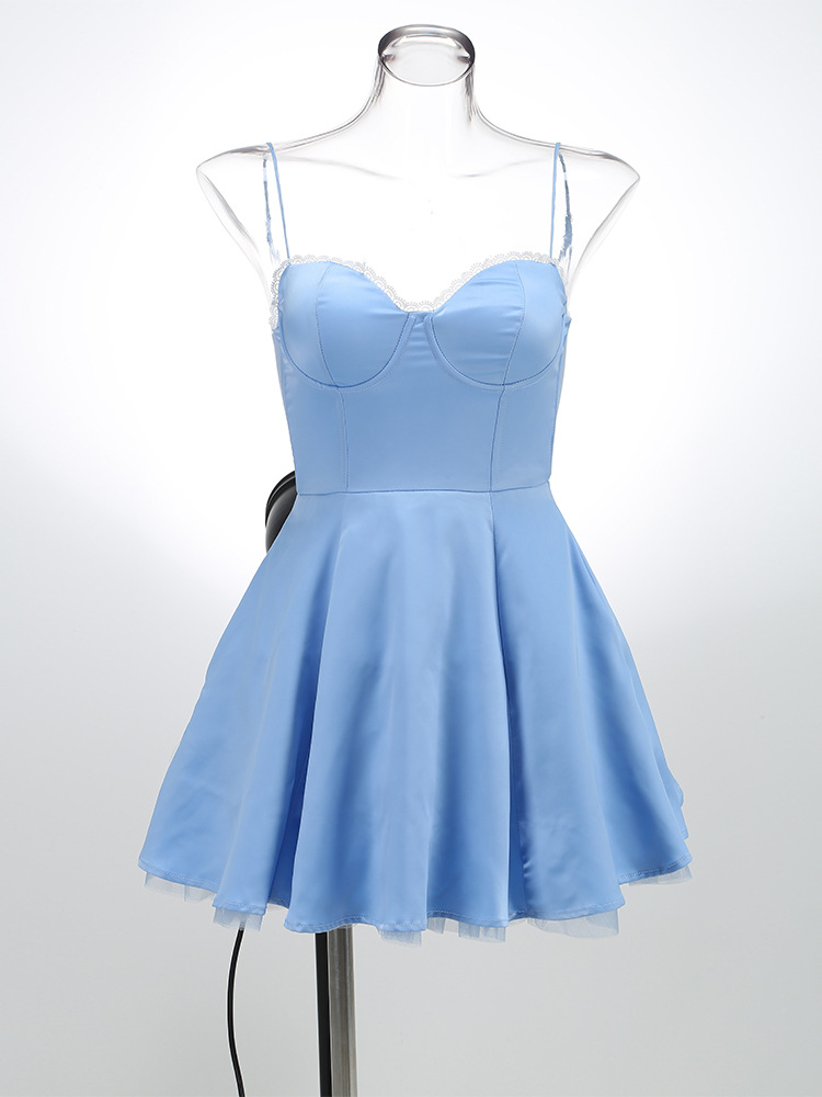 ChicShe ChicShe Robe mini d'été pour femme, sans bretelles, rembourrée, duveteuse, élégante et haut de gamme, doublée de maille._voghion.com