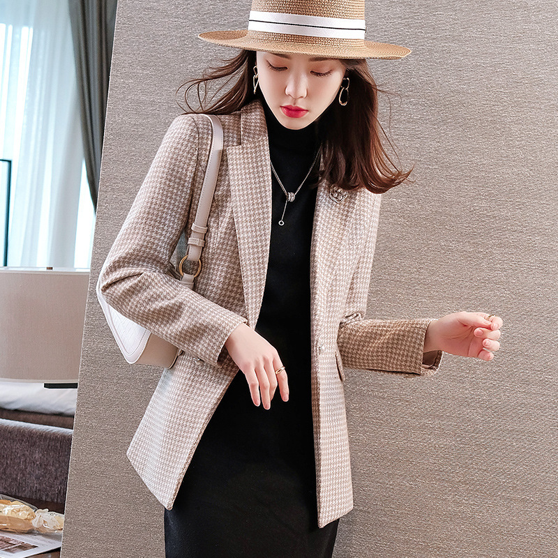 2021 Women's New British Style Plaid Suit OL Autumn and Winter Elastic Uniform Coat Cross-border 6192