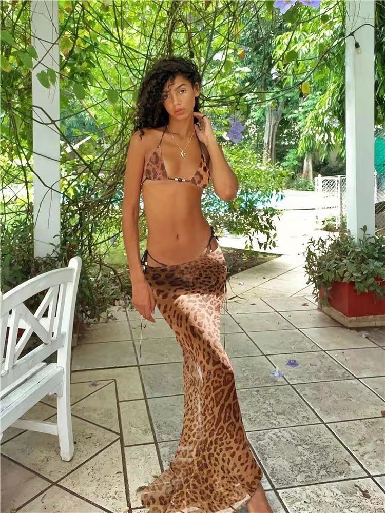 Women's Vacation Zebra Leopard Printing 3 Pieces Set Bikinis Swimwear display picture 9