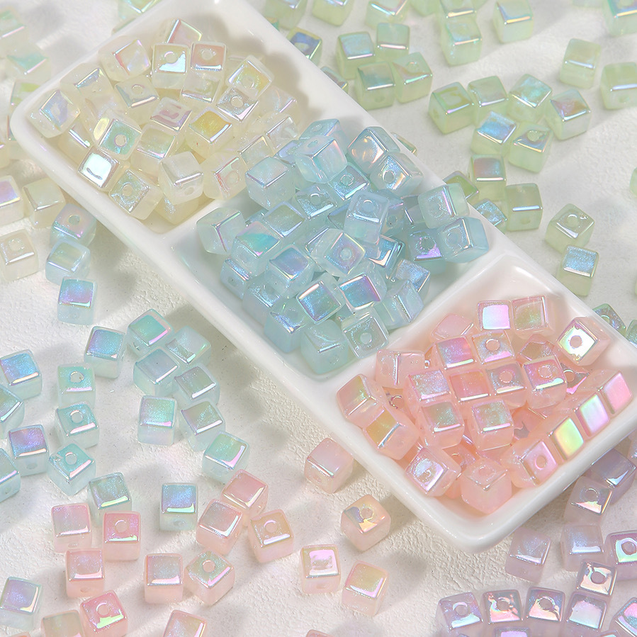 果冻色幻彩亚克力方块洒金细闪珠子手工diy散珠手链项链饰品配件