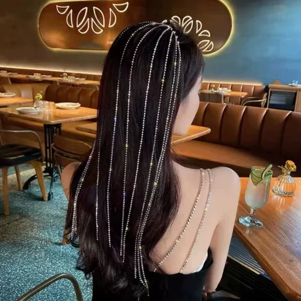 Factory Direct Supply Cross-Border Long Tassel Rhinestone Hair Chain Headband Street Style Internet Celebrity Trendy Personality Popular Hair Accessory
