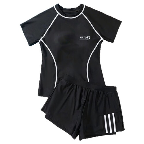 Women's One-piece Short Sleeve Conservative Hot Spring Swimming Pool Plus Size Body-Concealing Slimming Student Swimwear