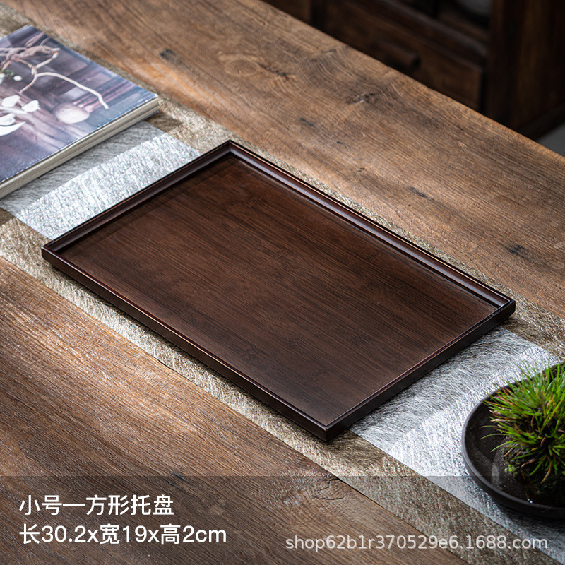 くるみ色茶器トレー長方形竹製茶皿茶和風創意家庭用シンプル茶奉客間収納皿|undefined