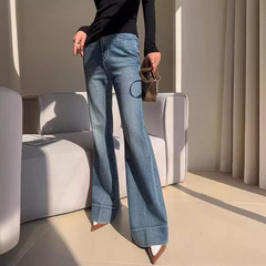 JWUNIQDN blue design high-waist jeans for women in autumn 2023 new slim fit slim flared trousers