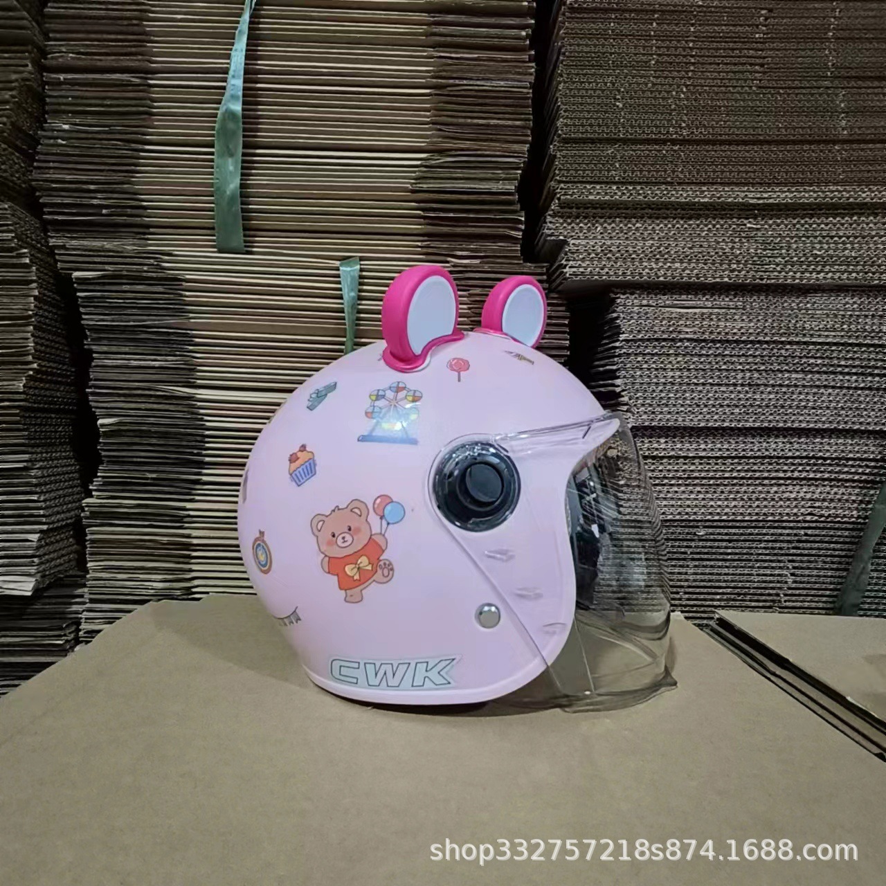 피치 핑크 풍선 곰 + 투명 긴 거울 + 장미 붉은 곰 귀