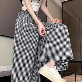 跨境批发大摆慵懒风格子休闲裤子女春夏新款宽松垂坠感阔腿长裤裙