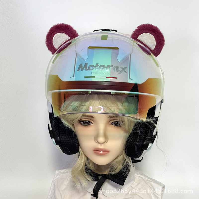 Helmet Decoration Cat Ears Electric Car Motorcycle Accessories Strawberry Bear Plush Ski Helmet Animal Ears Universal Removable