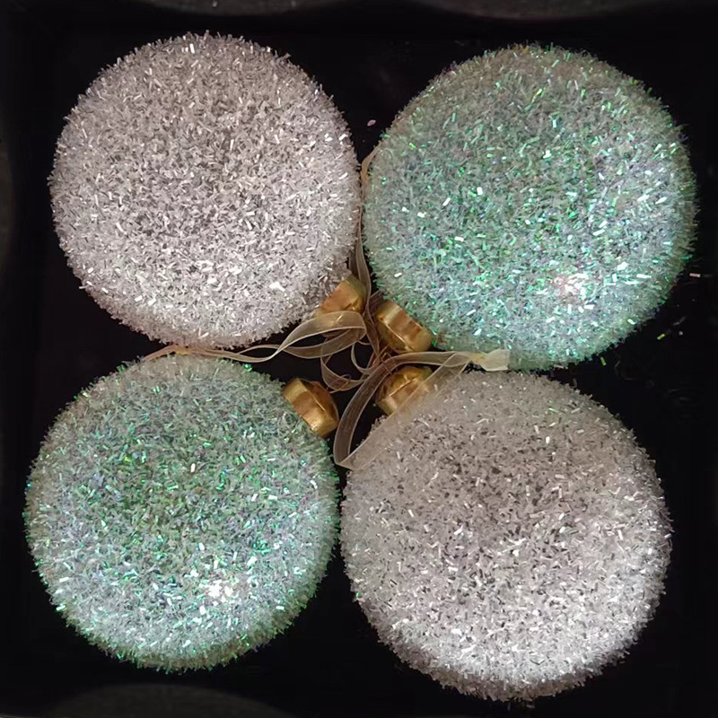 厂家批发玻璃圣诞球挂件闪光亮片玻璃球商场节庆活动装饰品