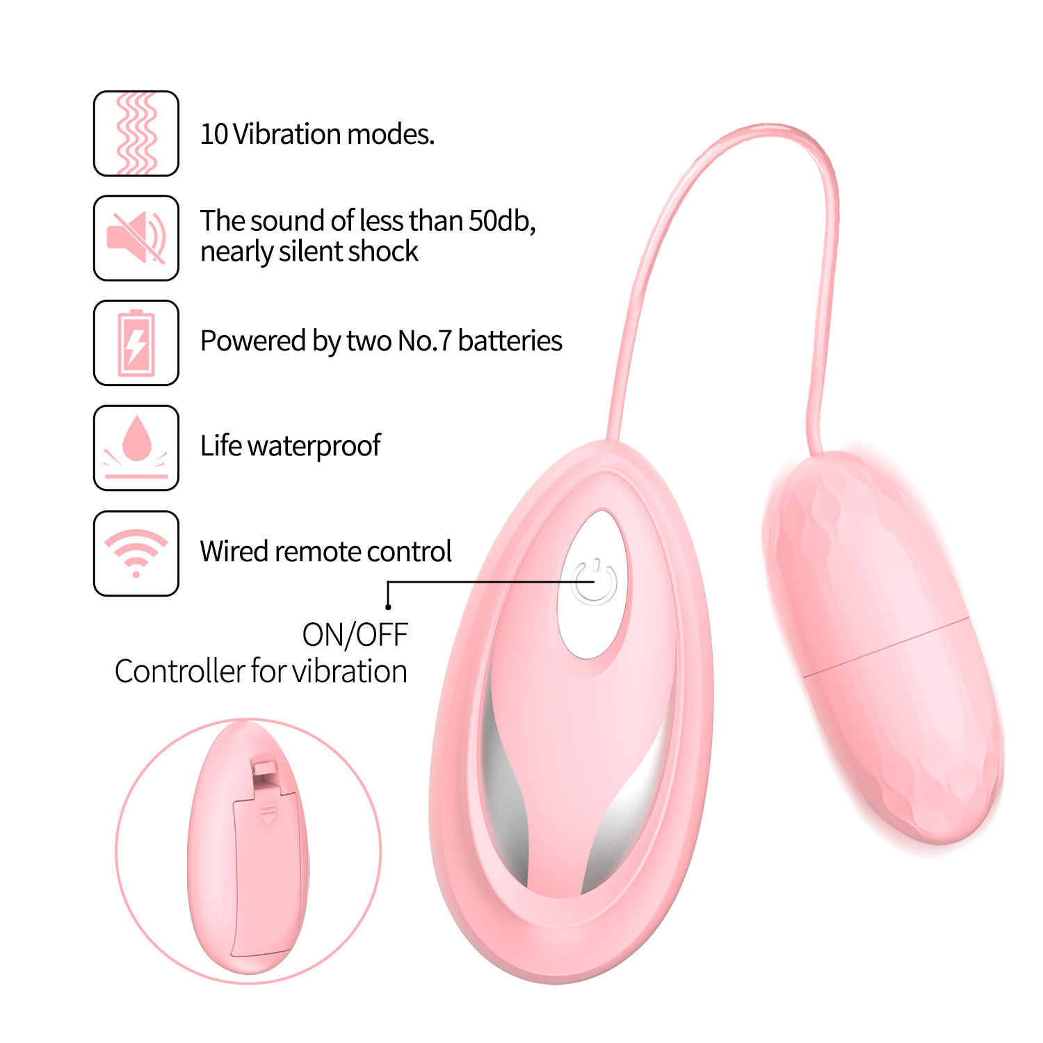 Mouse Remote Control Vibrating Egg – Pink ABS Wearable Bullet with Wireless Remote — detail image 7