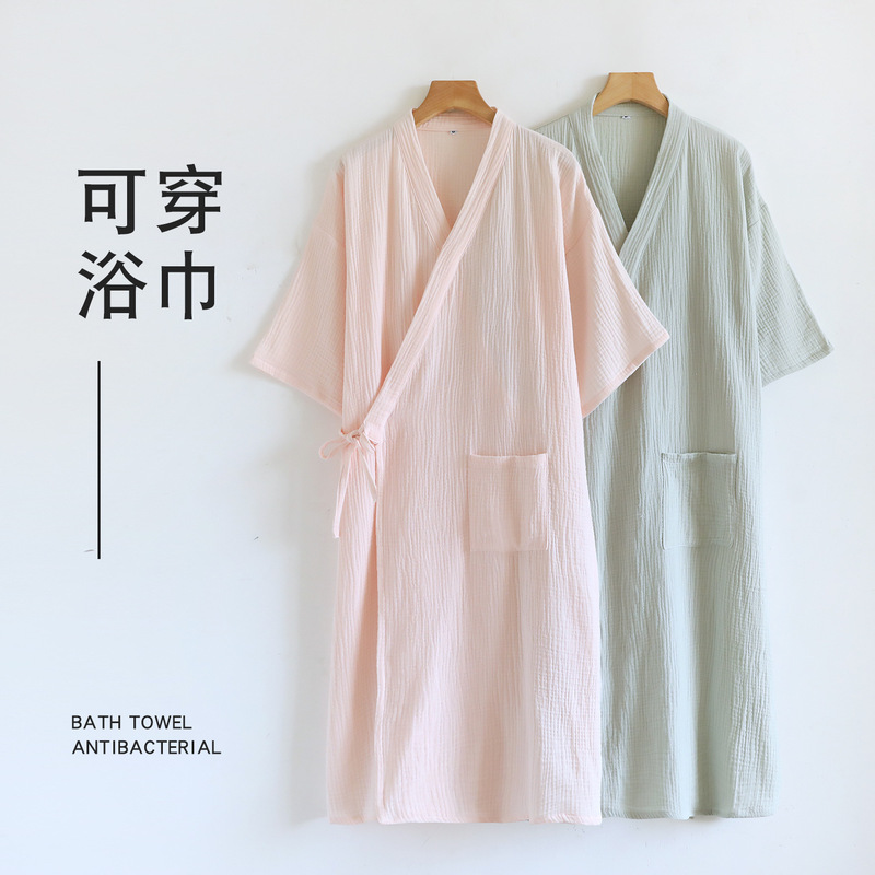 Pure Cotton Gauze Pajamas for Women, Summer Thin Short-Sleeved Lace-Up Nightgown, Can Be Used as a Bath Towel, Absorbent, Quick-Drying, Loose-Fitting Home Wear Pure Cotton Gauze Pajamas for Women, Summer Thin Short-Sleeved Lace-Up Nightgown, Can Be Used as a Bath Towel, Absorbent, Quick-Drying, Loose-Fitting Home Wear