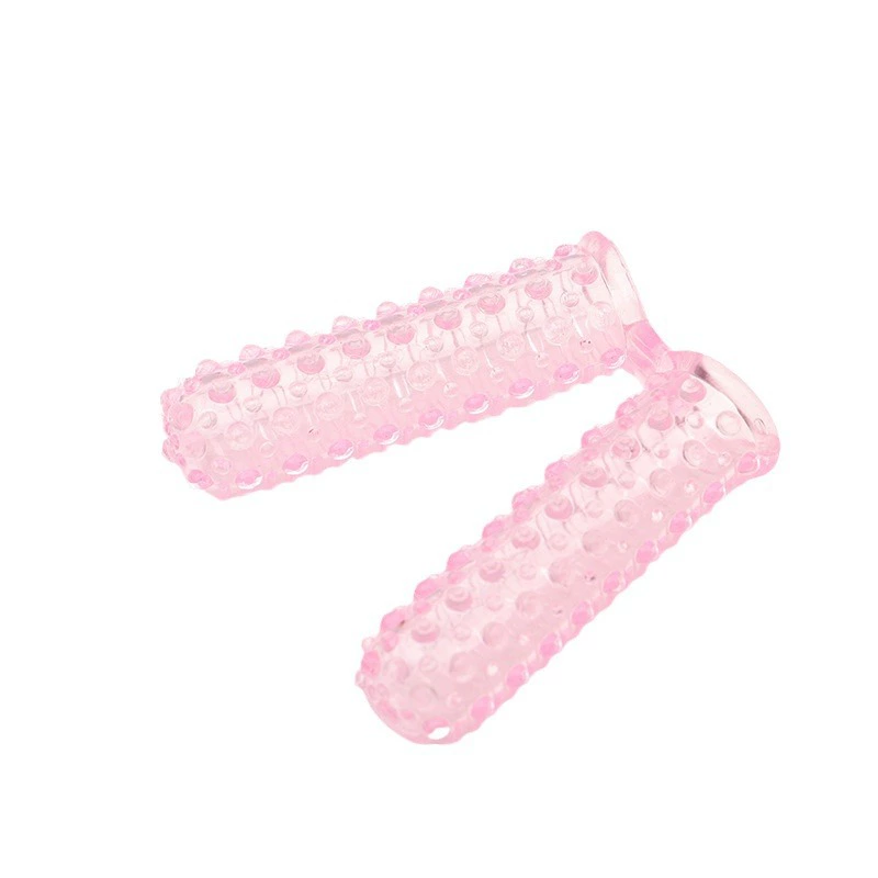 Textured Finger Sleeves, Soft Elastic Two-Finger Set, Dotted Surface, Transparent/Pink