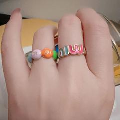 Colorful drip glaze letter ring for women, openable and adjustable index finger ring, fashionable and personalized, versatile ring, tail ring
