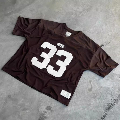 Cross-border American retro jersey short-sleeved 3D printed digital print mesh street sports style T-summer loose top