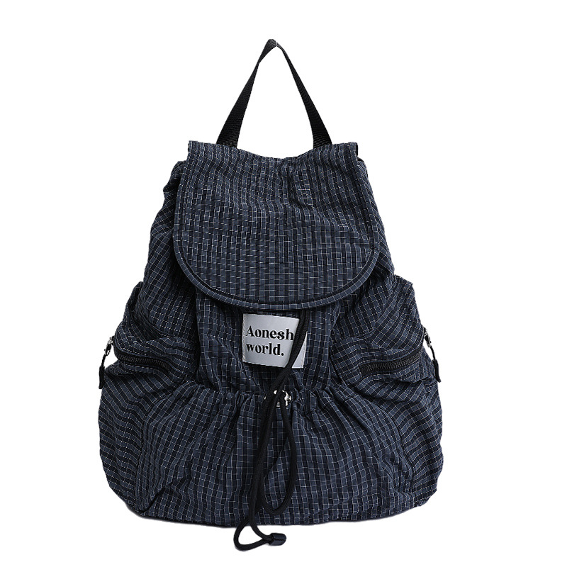 Mochila de color sólido ligero de gran capacidad casual, bolso de mujer a cuadros con cordón, mochila escolar para estudiantes de moda callejera de todo fósforo