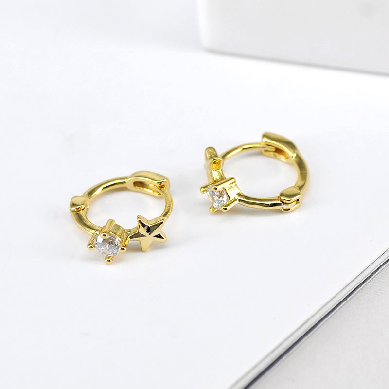 Simple Style Star Copper Hoop Earrings Plating Inlay Rhinestones Copper Earrings