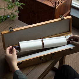 复古花纹书法锦盒高档竹盒上林赋卷轴收藏盒木质书法扇盒收纳盒子
