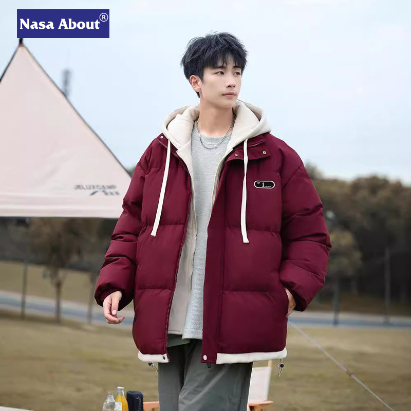 NASA 가짜 투피스 코트 남자 겨울 2024 새로운 느슨한 따뜻한 코트 두꺼운 겨울 코트