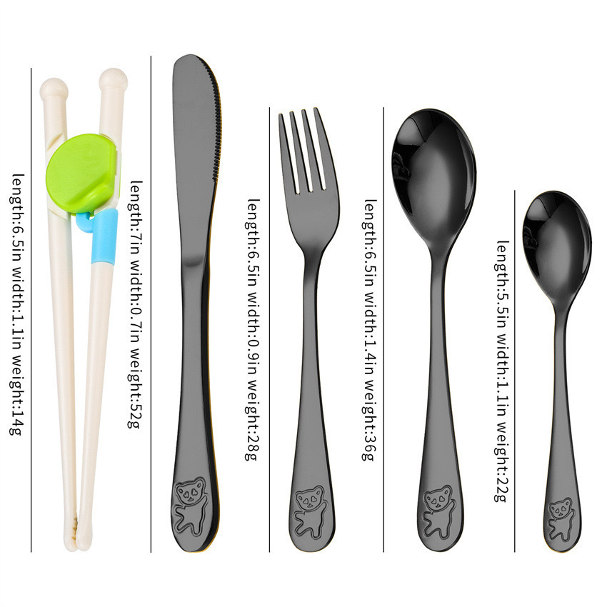 Creativo 304 de acero inoxidable cuchillo para niños, tenedor y cuchara palillos traje de dibujos animados de alto aspecto cuchara de entrenamiento Tenedor Oso vajilla