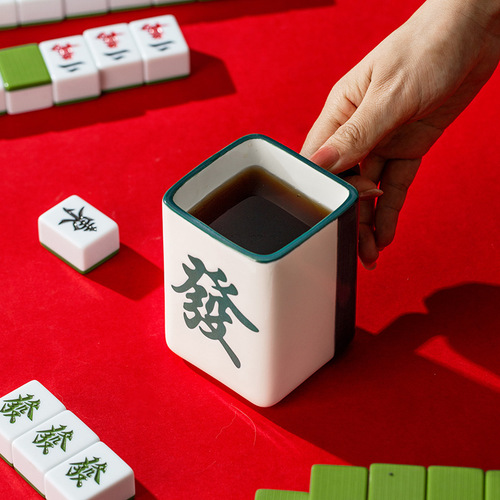 Mahjong shape good luck ceramic cup personalized creative chess and card room mug national trend new year gift coffee cup