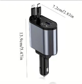 Car charger supports 120W super fast charging flash charging telescopic line four-in-one cigarette lighter cross-border factory