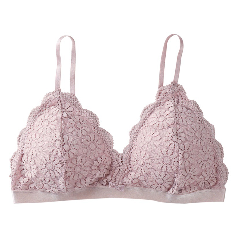 Encaje sujetador de las mujeres sexy triángulo francés Copa Correa belleza ropa interior simple ligero inalámbrico estudiante pecho WRAP