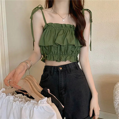 Ruffled Hot Girl Camisole Top Women 2023 New Summer Vest Top with High Waist Sleeveless Tube Top