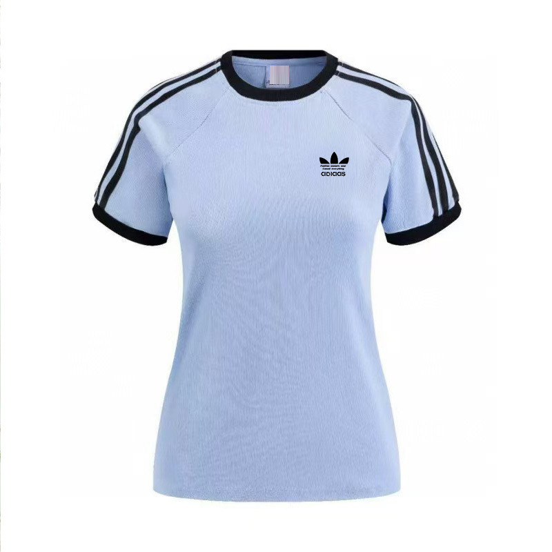 Pure Ribbed Knit Fabric with Clover Embroidery, Round Neck, Slim Fit, Short-Sleeve T-Shirt Top for Women