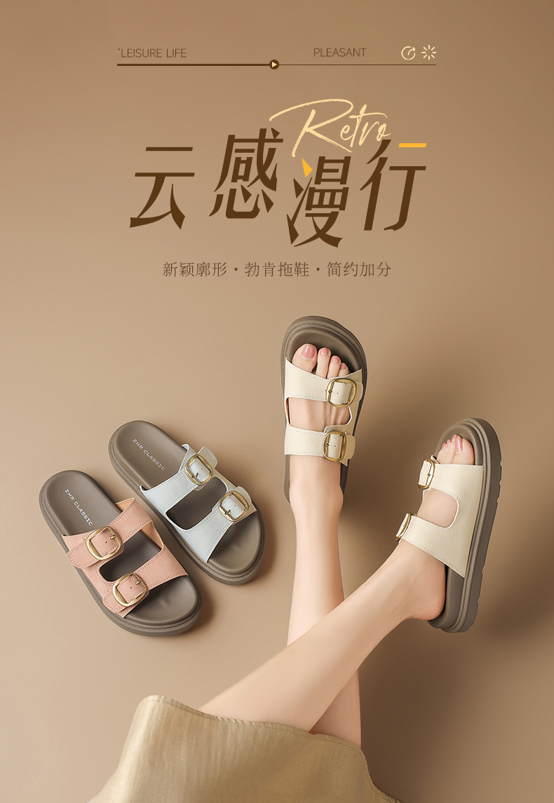 Dép sandal nữ xỏ ngón đế bệt kiểu Birkenstock — AY352 Xanh dương chi tiết 1