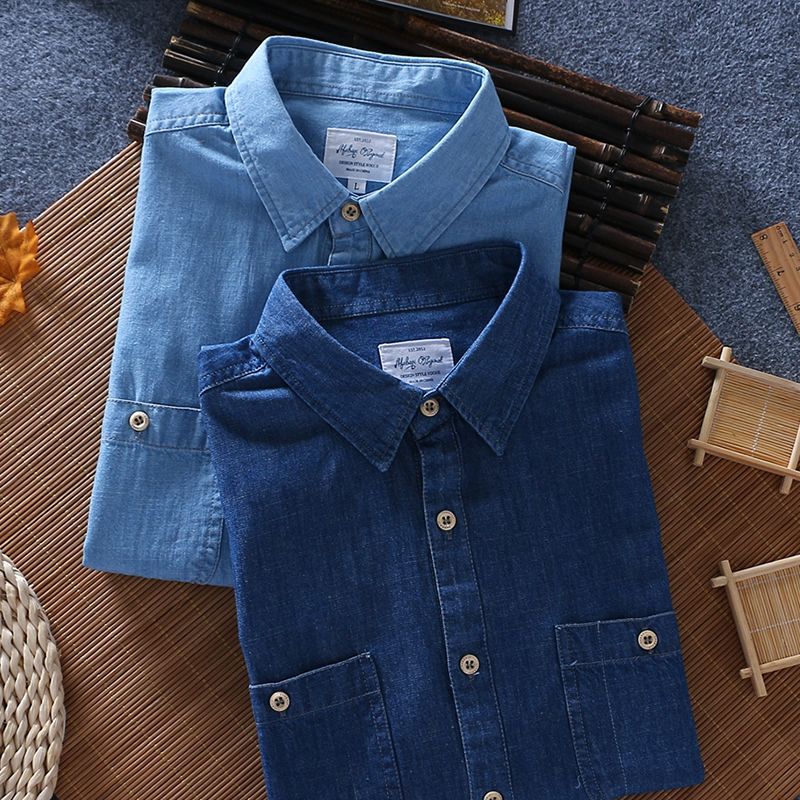 Solid Color Denim Shirt for Men, Short-Sleeved, Spring and Summer, Thin, Loose, Casual Top, Washed, Soft, Comfortable, Trendy Shirt Solid Color Denim Shirt for Men, Short-Sleeved, Spring and Summer, Thin, Loose, Casual Top, Washed, Soft, Comfortable, Trendy Shirt