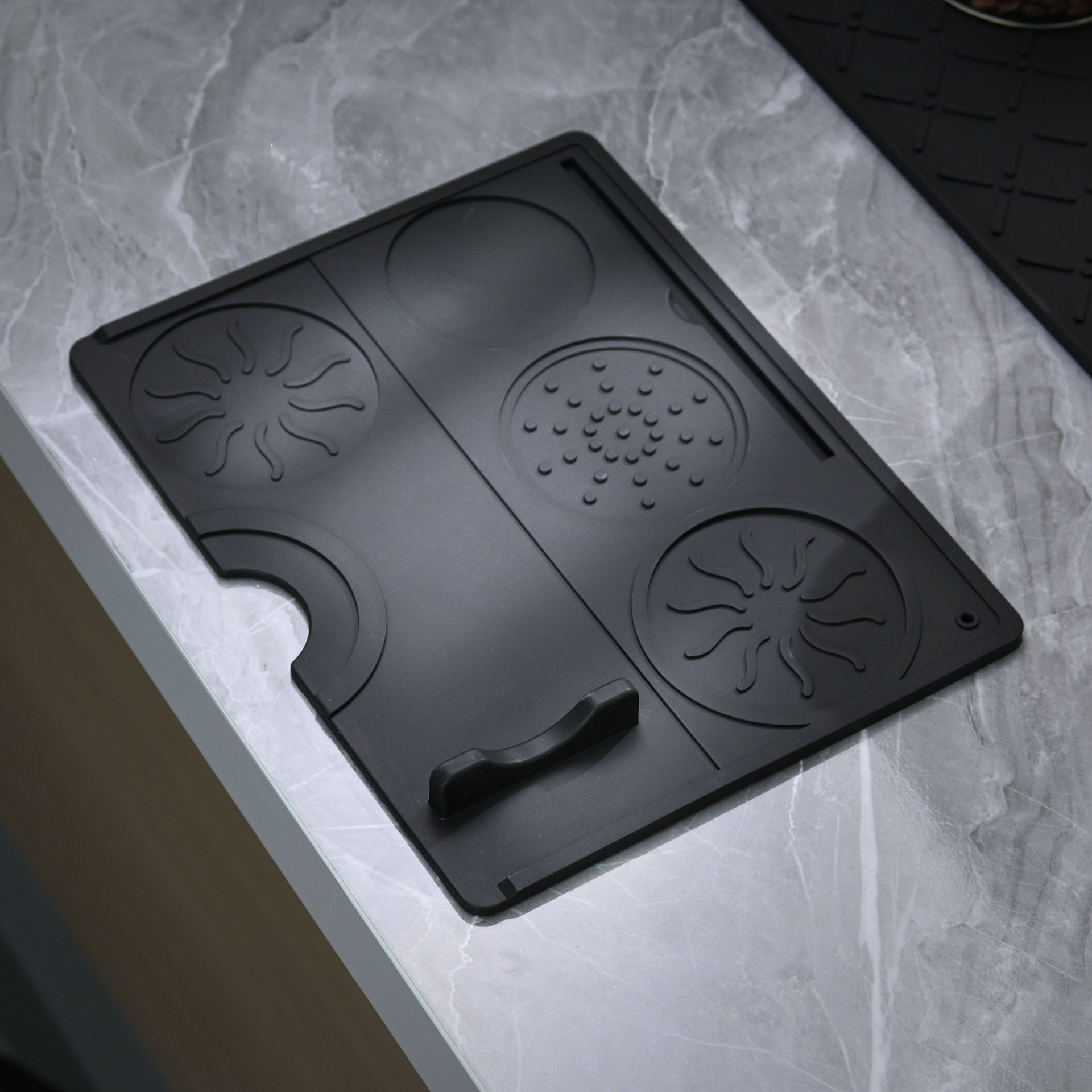 Alfombrilla para tamper de café en stock, alfombrilla de esquina, alfombrilla de silicona antideslizante, base para tamper, base para apisonar, alfombrilla para mango de máquina de café, alfombrilla para café.