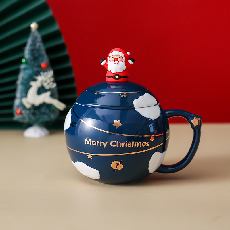 Creativo Navidad regalo Taza de cerámica Planeta de dibujos animados taza nórdica pareja taza de agua taza de café con tapa cuchara