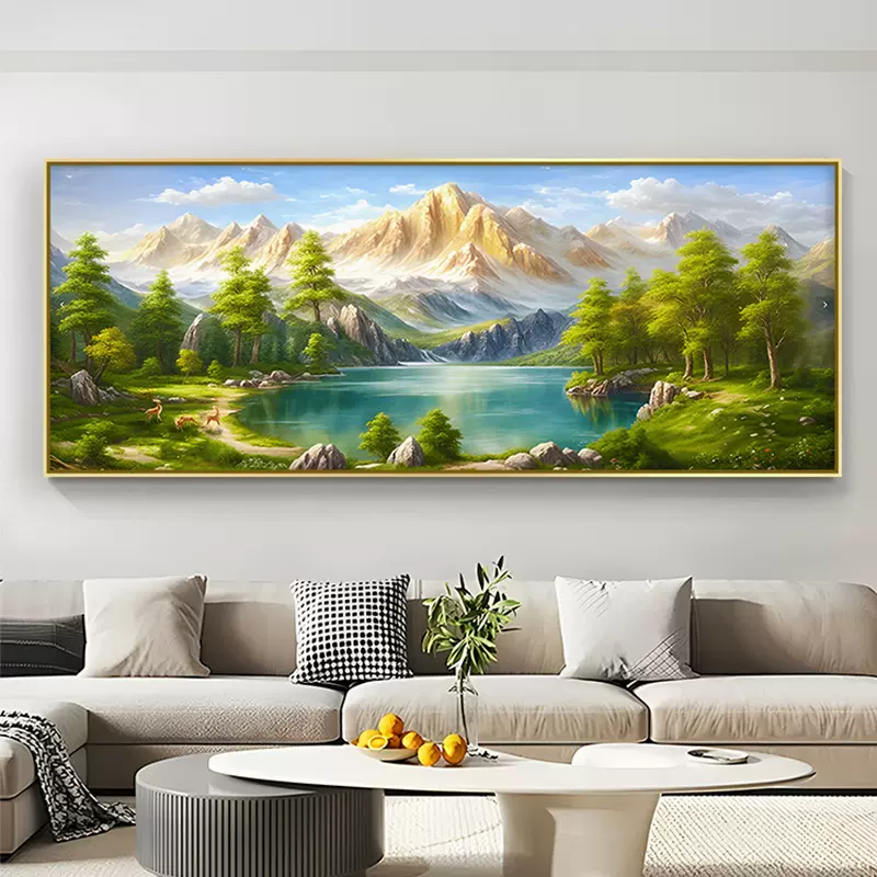 东西墙聚财山水聚宝盆壁画沙发背景墙装饰画背靠金山风景高档挂画