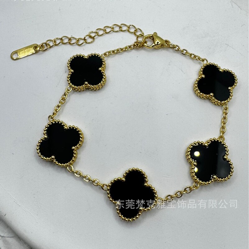 跨境爆款15mm四叶草手链女幸运花卉钛钢轻奢网红时尚不掉色手链女|undefined