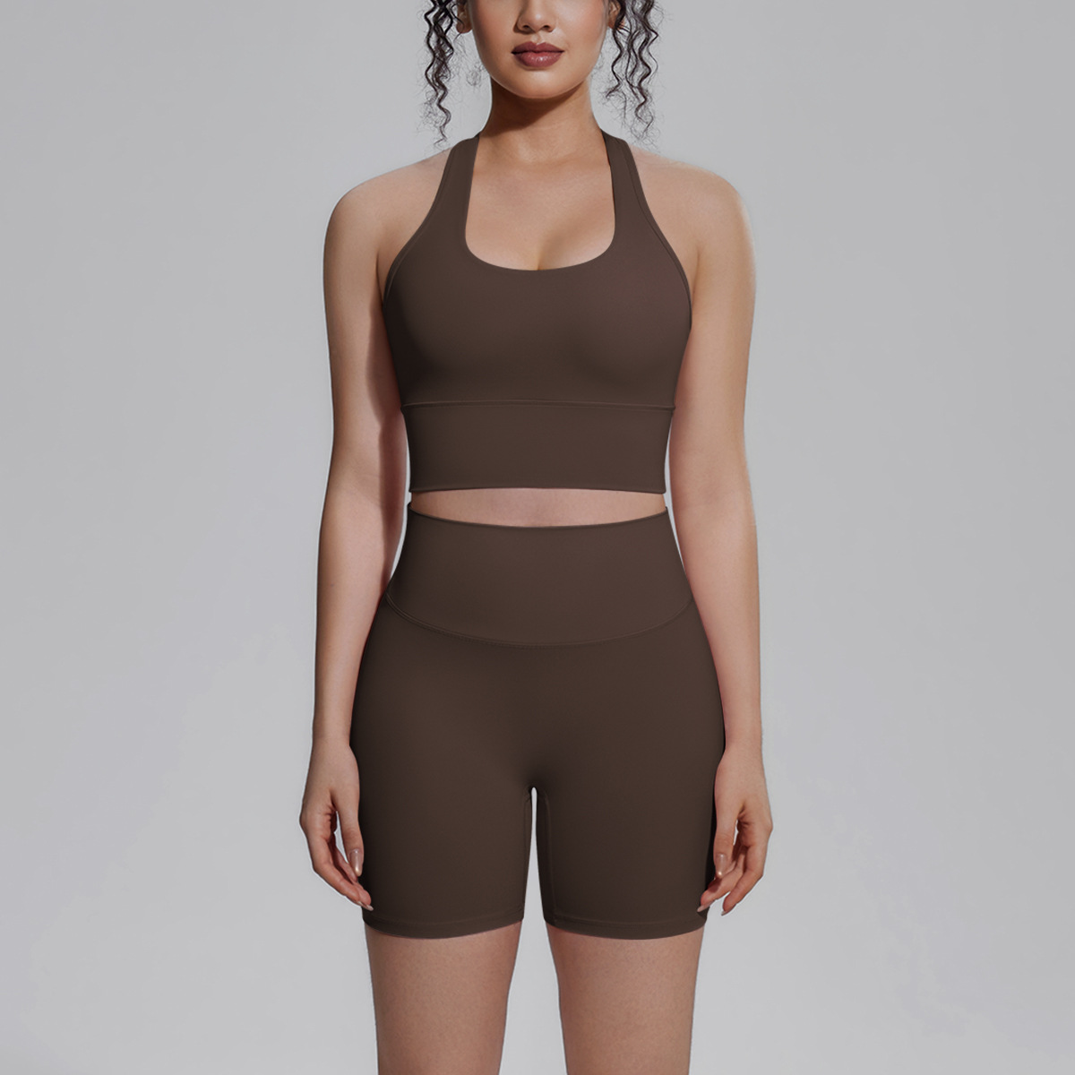 Cross-border sólido doble cara brocade belleza de espalda ajustado y transpirable traje de yoga conjunto de entrenamiento deportivo correr fitness dos piezas conjunto de mujeres image 3