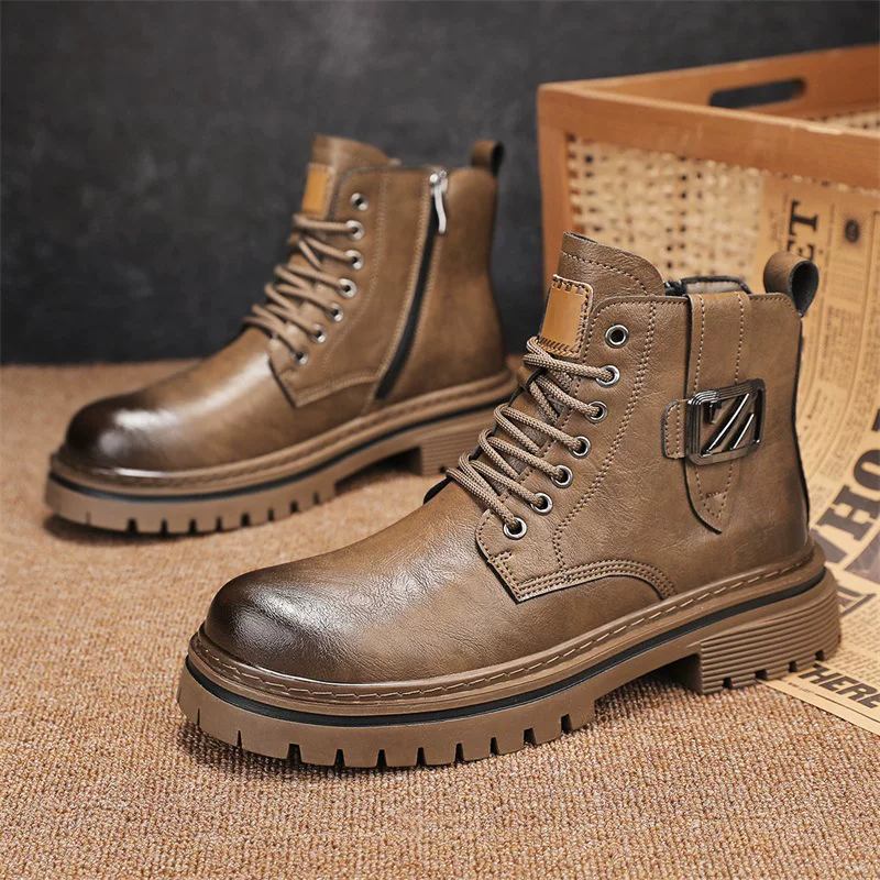 Высокие зимние ботинки (Martens) мужские, английский стиль, молния и платформа, 39–44