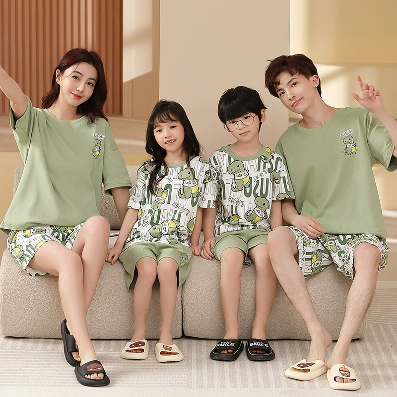 Pijama, shorts, summer thin trousers, cartoon children's set for leisure, family style, with short sleeve