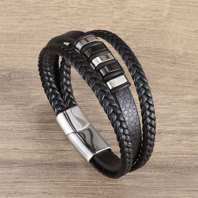 Daily Occasion Hip-Hop Geometric Solid Color Pu Leather Alloy Men's Bangle Men's Chain Bracelets