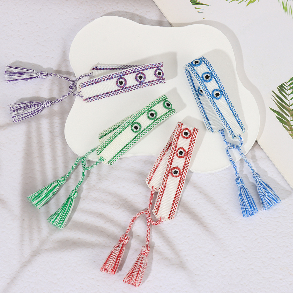 Women's Gender Embroidery, Tassel Design Simple Style Eye Polyester Embroidery Tassel Women's Drawstring Bracelets