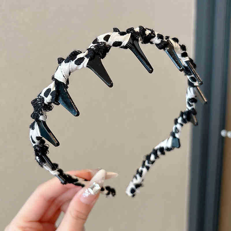 Alto cráneo de lana ondulado banda de cabello para mujeres lavado de cara maquillaje especial banda de cabello con dientes antideslizante acabado de cabello agrupado tocado