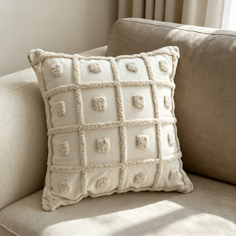 Cream lienzo bordado funda de almohada estilo nórdico ligero lujo cojín de sofá geométrico decoración de hoteles residencial funda de almohada
