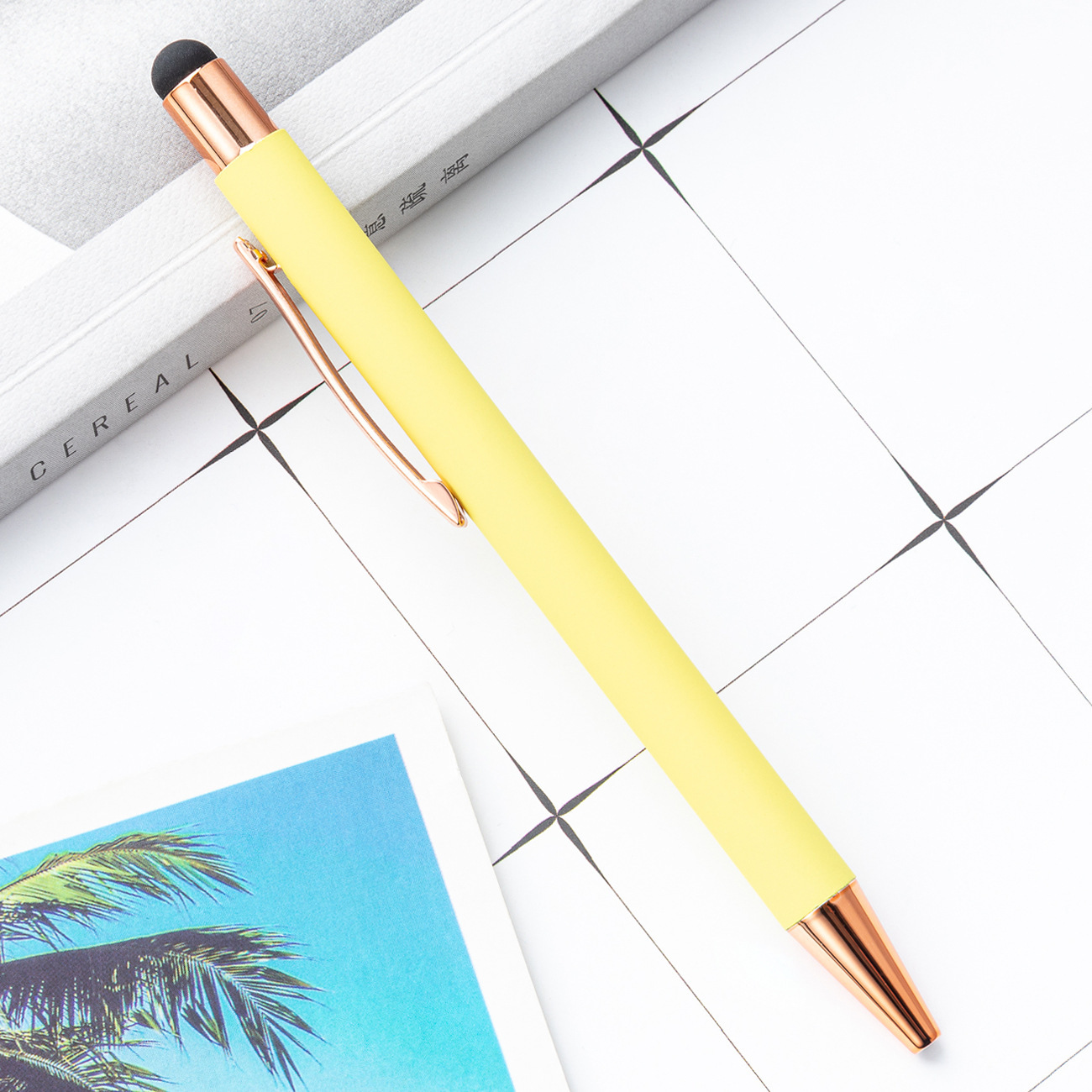 Bolígrafo de movimiento de pulverización al por mayor bolígrafo de bolas de pulverización de pegamento pluma de condensador de presión de logotipo láser pluma de aluminio de pantalla táctil