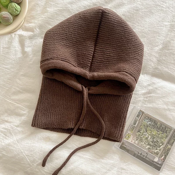 Balaclava Hat Niche Brand Knitted Headgear Autumn and Winter Unisex Hat with Integrated Hood and Neck Warmer
