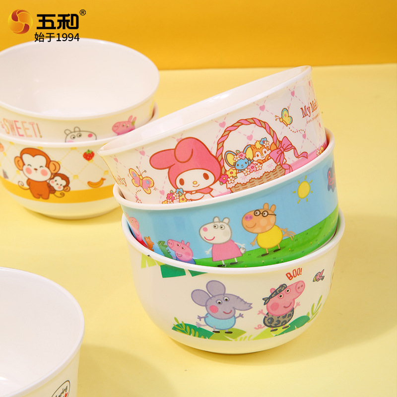 Wuhe tazón infantil de melamina de grado alimenticio anti-caída tarjeta de ventilación para bebés tazón de alimentos suplementarios tazón de arroz casero tazón de sopa