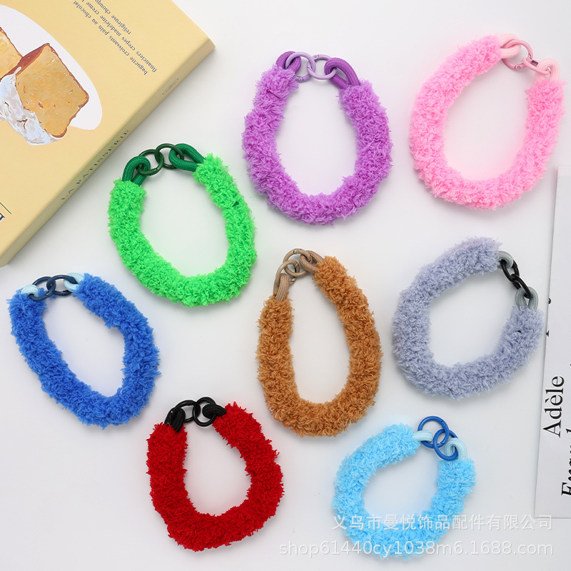 日韩秋冬款彩色毛绒挂绳挂饰短绳手机壳手腕挂件绳潮包钥匙扣挂饰