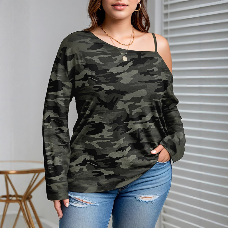 Plus Size Women's Solid Color Off-Shoulder Long-Sleeve T-Shirt 2025 New Amazon Bestseller Base Shirt Extra Large Size Plus Size Women's Solid Color Off-Shoulder Long-Sleeve T-Shirt 2025 New Amazon Bestseller Base Shirt Extra Large Size